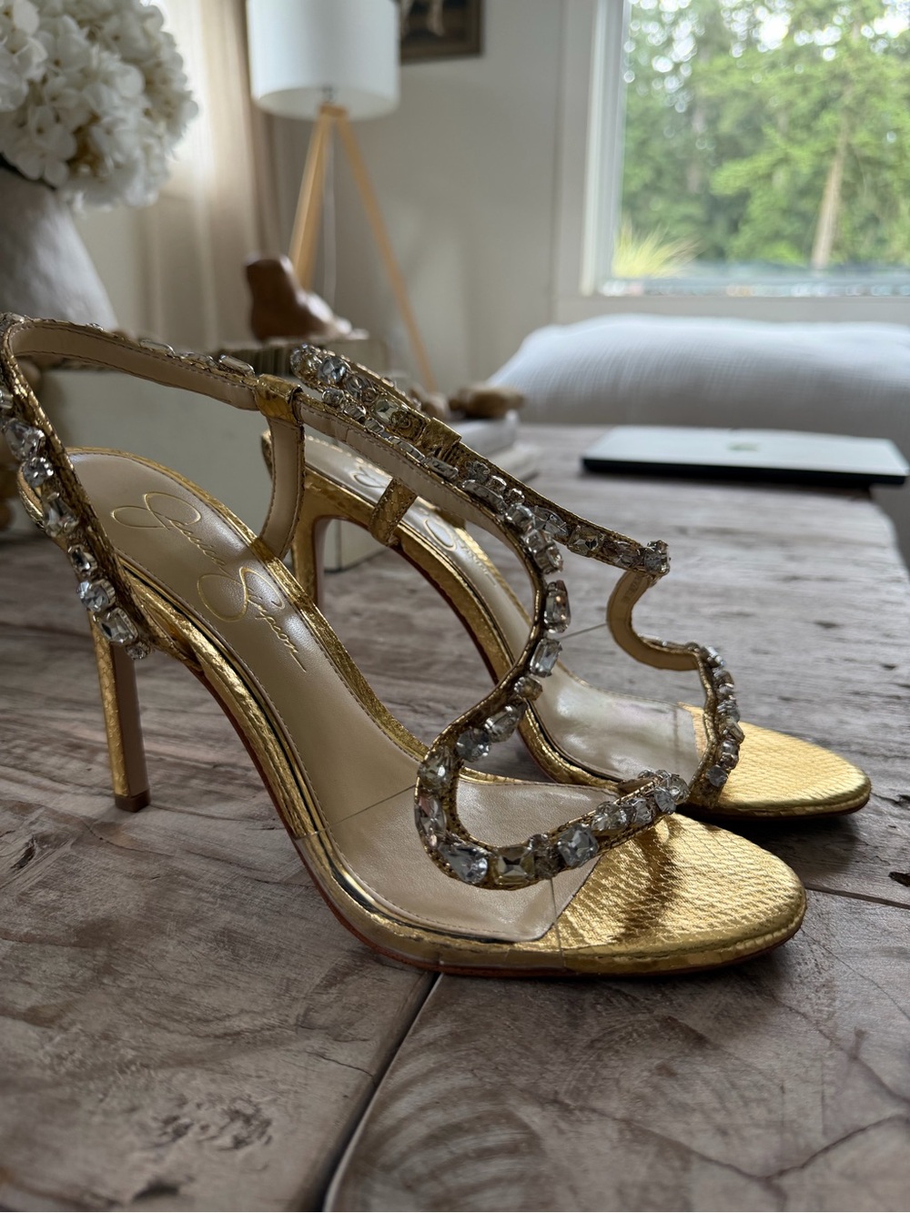 Worn once - Gold Crystal Embellished Women's High Heel Sandals